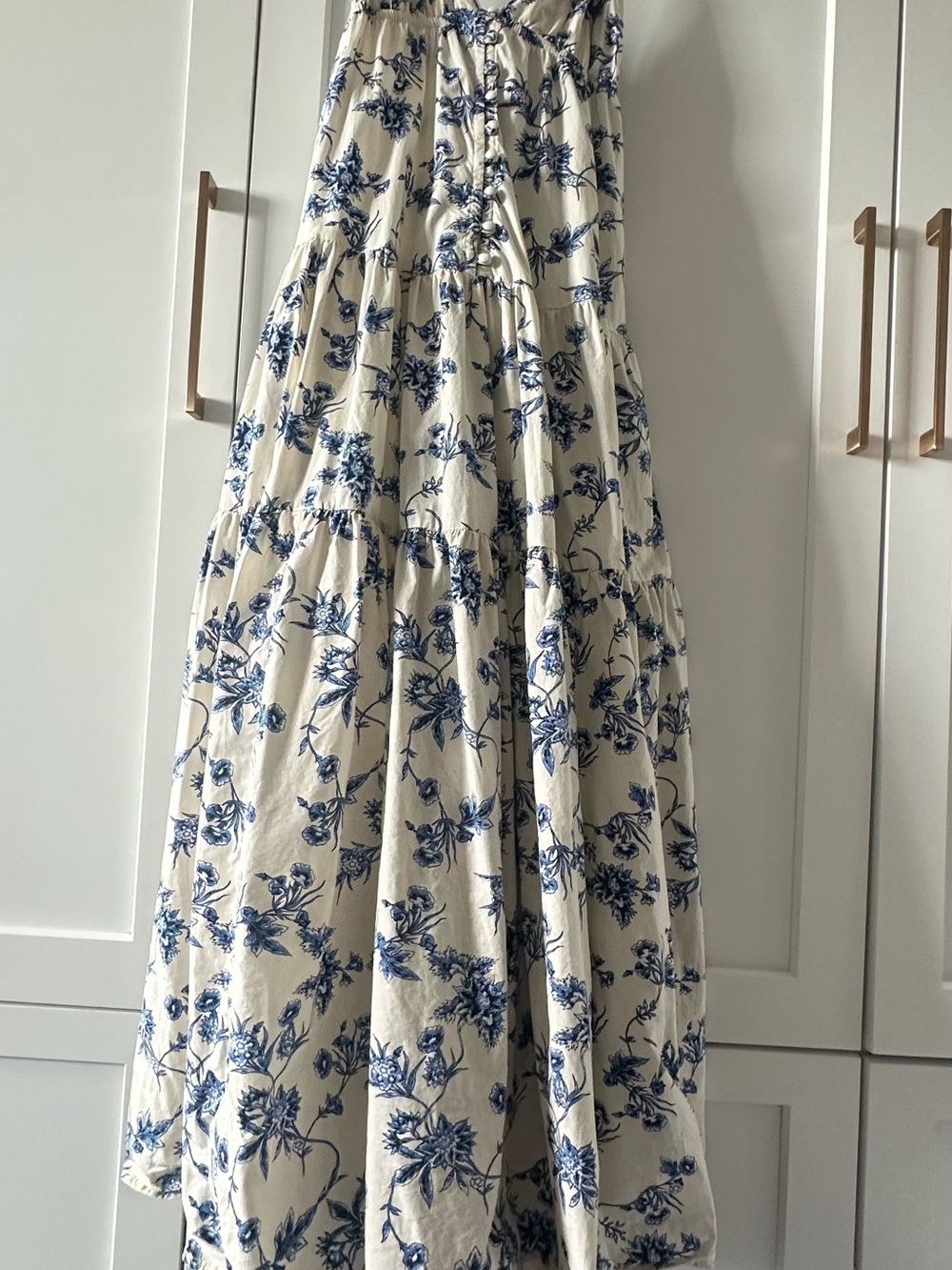 Treasure & Bond Cream Maxi Skirt with Blue Floral Print